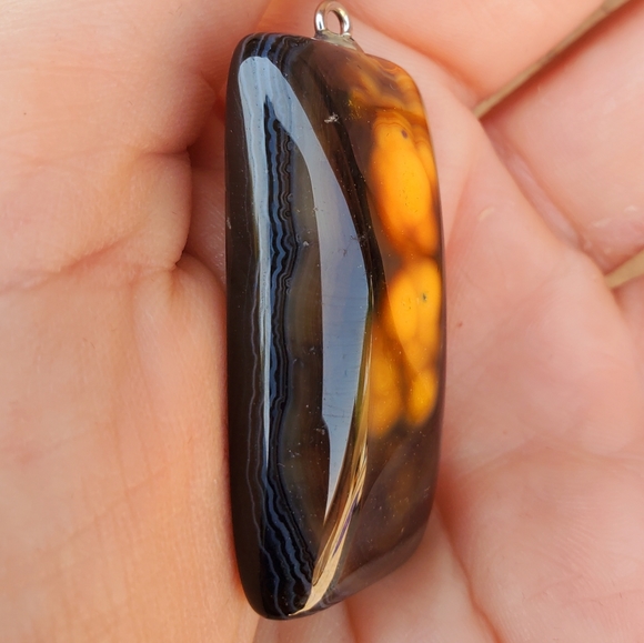 New Yellow Black Fire Agate Oblong Pendant. - Picture 16 of 16